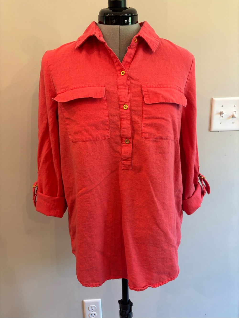 Ellen Tracy Coral Button-Henley Pullover Tunic 0259